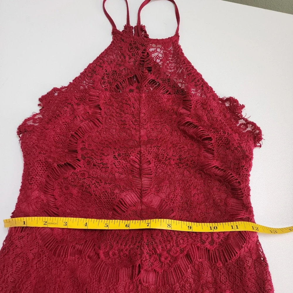 Free People Intimately Womens Lace She Got It Slip Dress Size XS Red Button Back